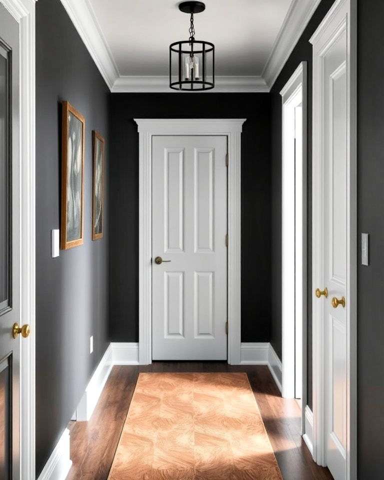 charcoal gray hallway for dramatic sophistication - 25 Hallway Paint Colors