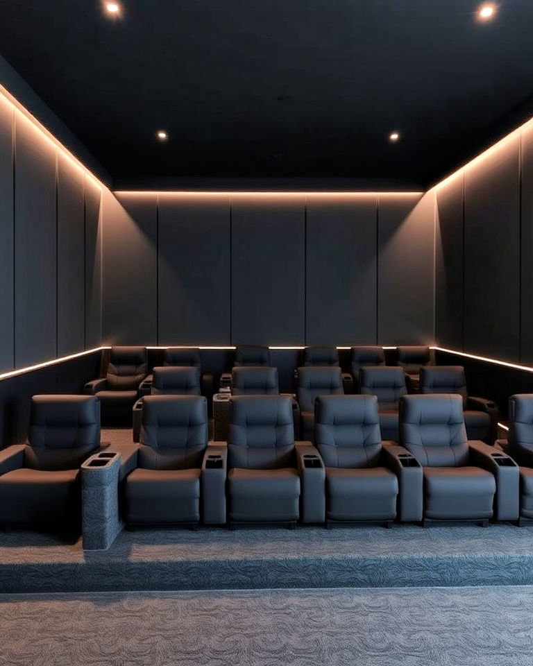 charcoal gray with black accents home theater - 15 Gray Home Theater Paint Color Schemes
