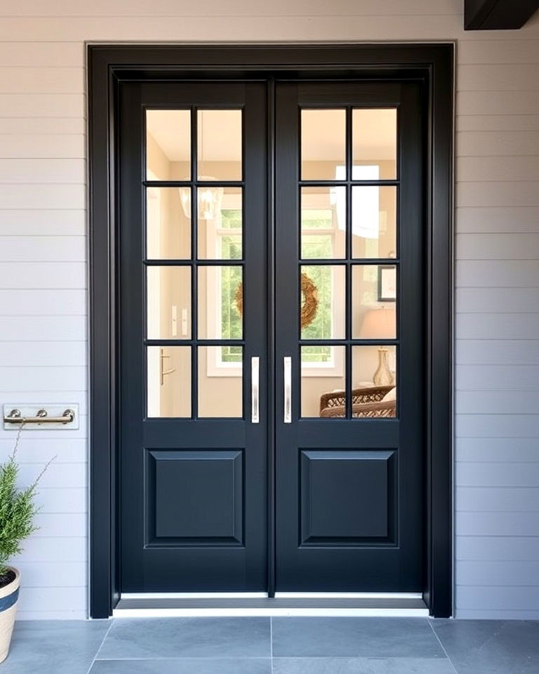 charcoal gray with large glass panels - 15 Dark Gray Front Door Ideas