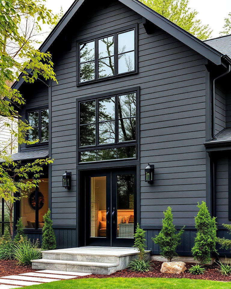 charcoal grey siding with matte black detailing - 25 Grey House With Black Trim