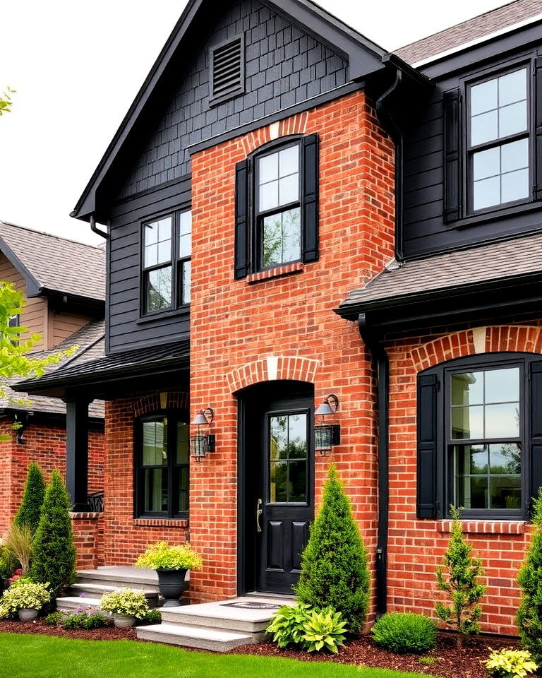 charcoal vinyl siding with classic red brick exterior - 20 Vinyl Siding and Brick Combinations