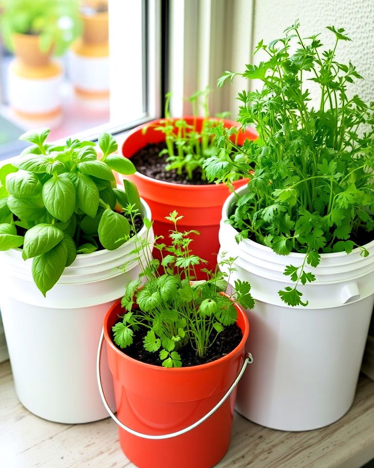 charming bucket herb garden - 15 Bucket Garden Ideas