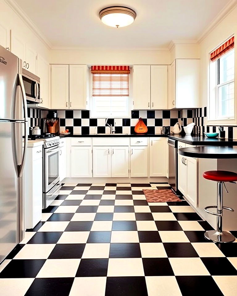 checkerboard flooring in the 1960s kitchen - 15 1960s Kitchen Ideas