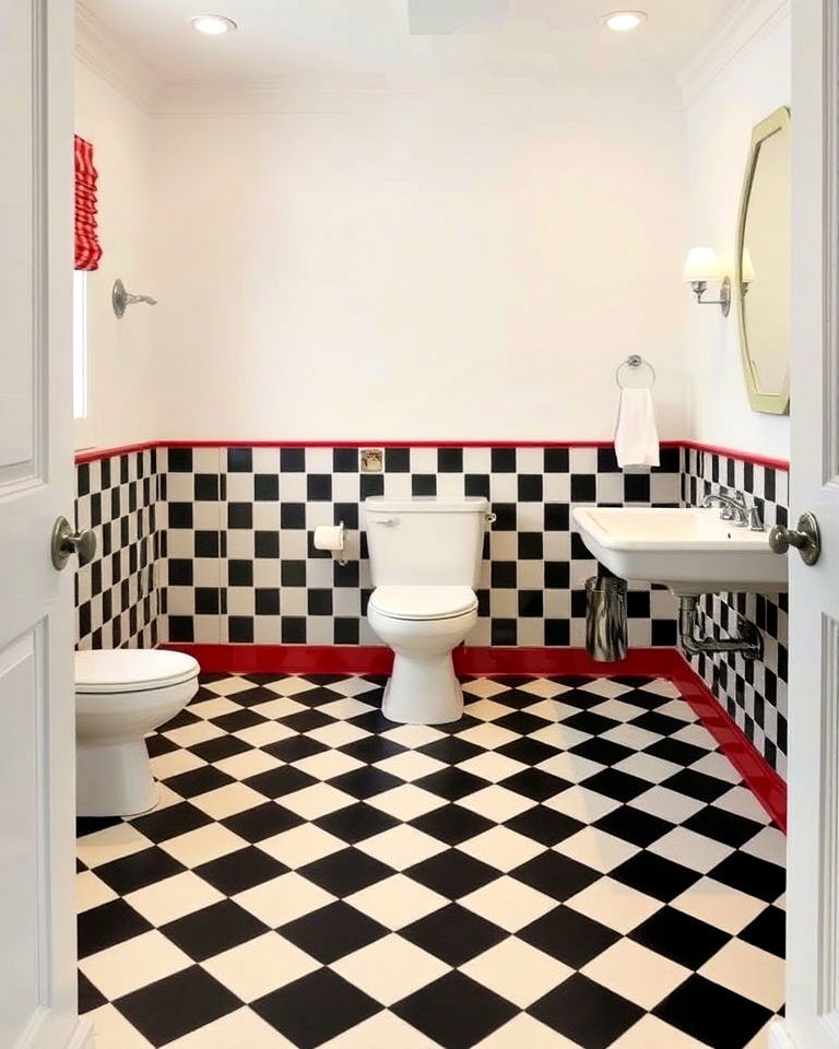 checkerboard floors in 1950s bathroom - 25 1950s Bathroom Ideas