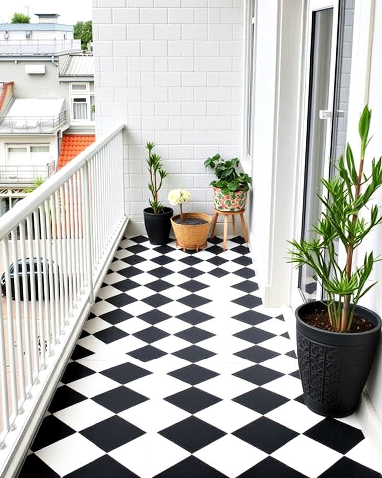 checkerboard tiles classic look for balconies - 20 Balcony Tiles Ideas