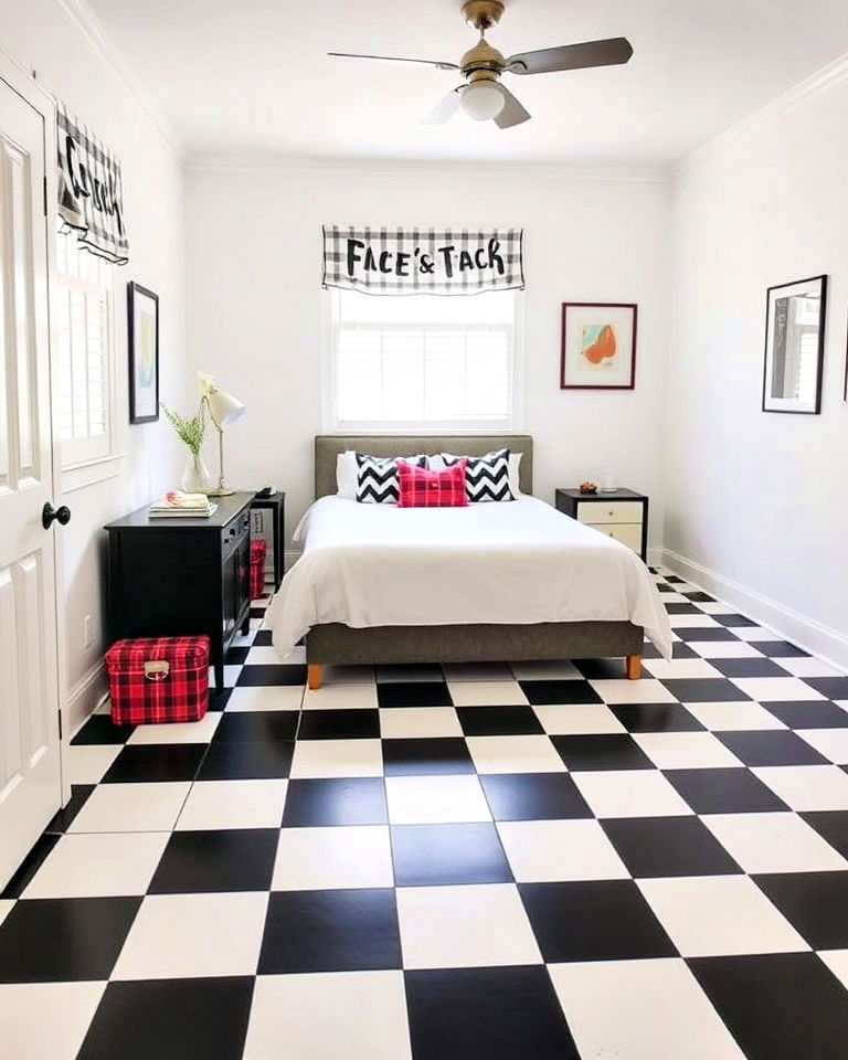 checkerboard vinyl flooring for bedroom - 15 Vinyl Flooring Bedroom Ideas