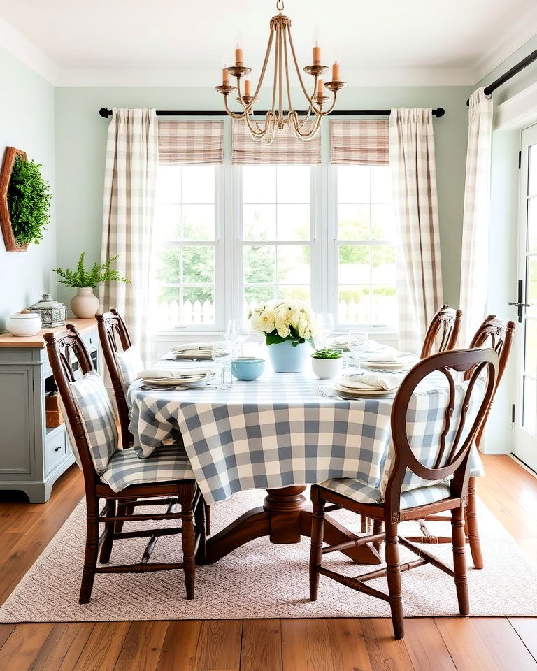 checkered or gingham patterns dining room - 40 Cottagecore Dining Room Ideas