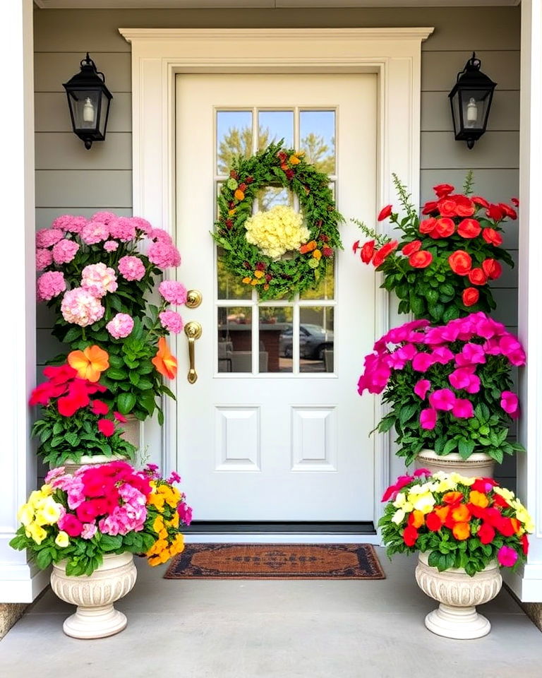 cheerful potted spring plants - 15 Spring Front Door Decor Ideas