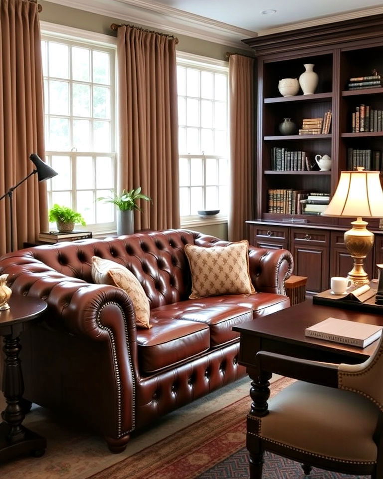 chesterfield sofa home office - 25 Traditional Home Office Ideas