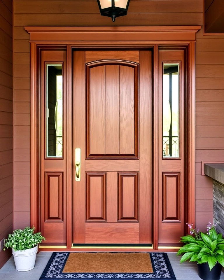 chestnut warmth stained front door - 20 Stained Front Door Ideas