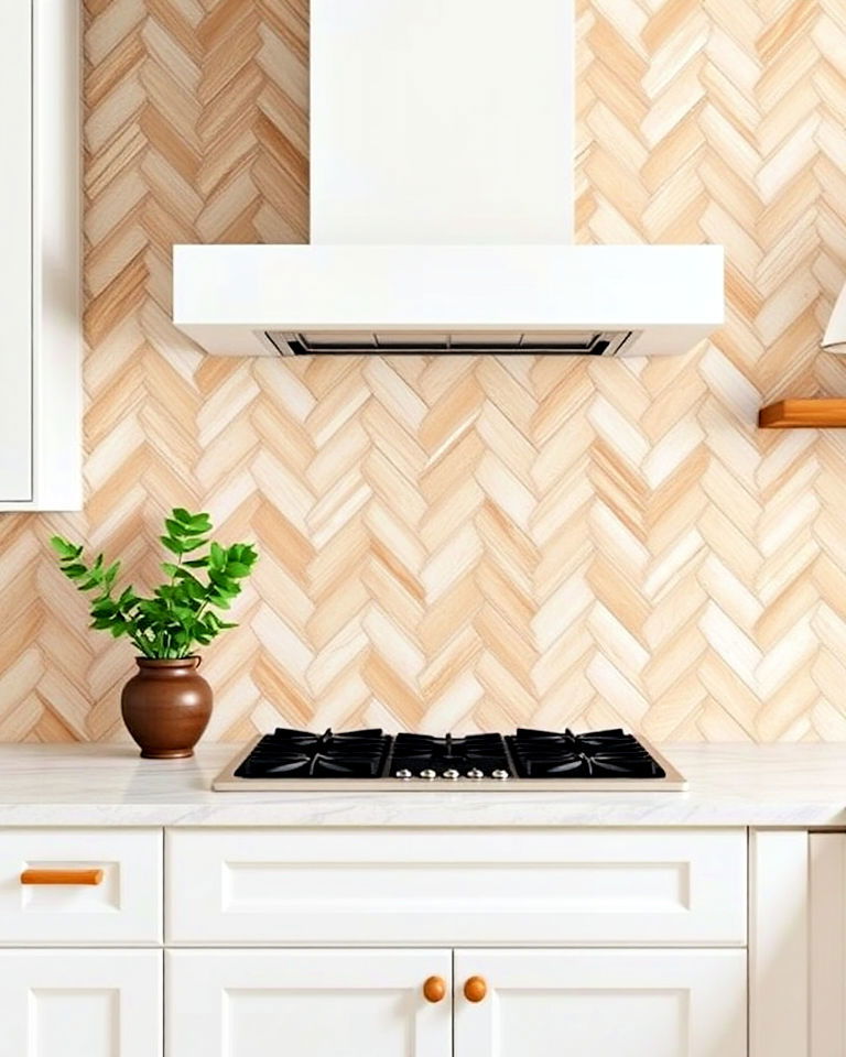 chevron design travertine kitchen backsplash - 15 Travertine Kitchen Backsplash Ideas