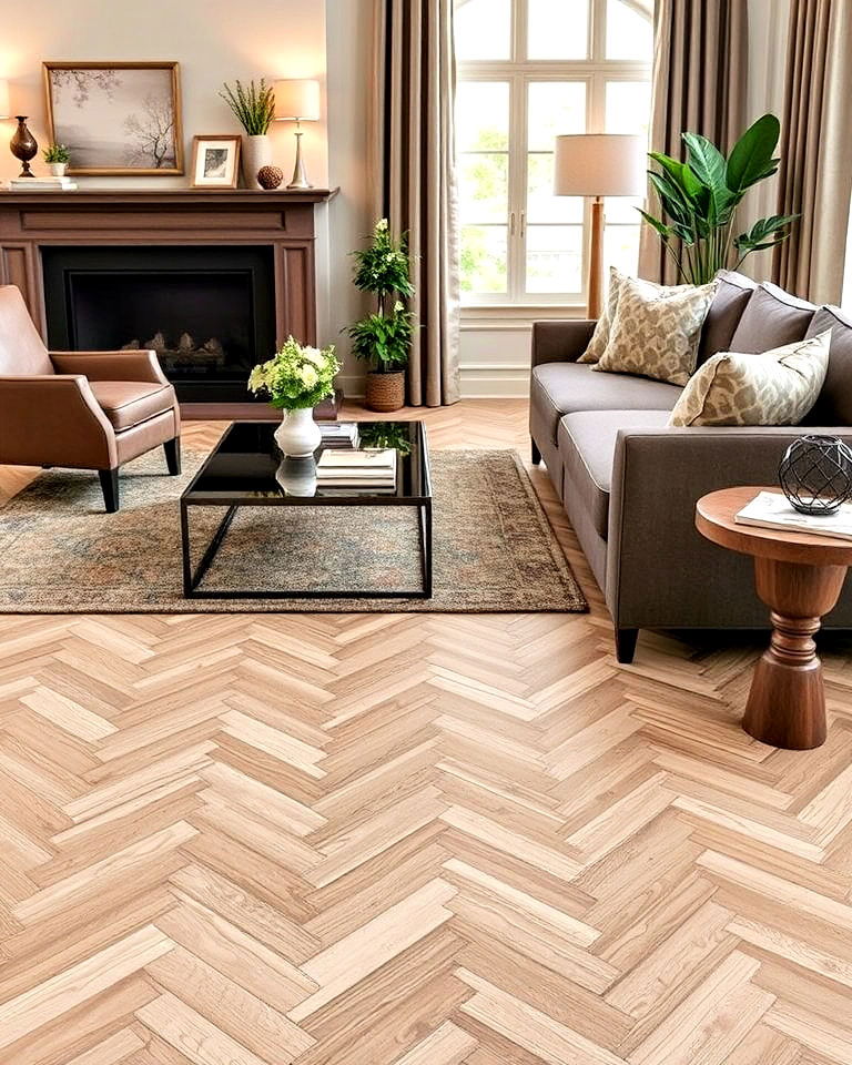 chevron or herringbone patterns for living room - 20 Living Room Vinyl Flooring Ideas