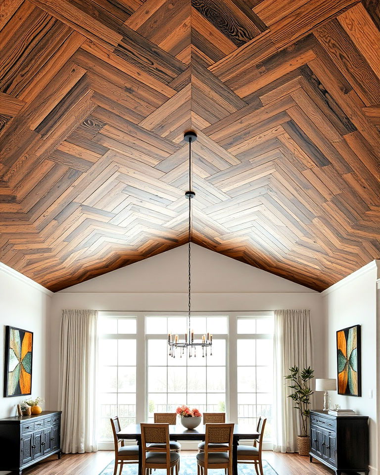 chevron pattern wood ceiling design - 15 Wood Plank Ceiling Ideas