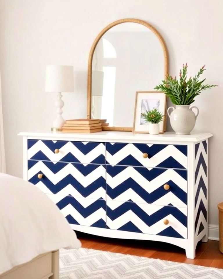 chevron patterns and dynamic element to painted dressers - 35 Painted Dresser Ideas