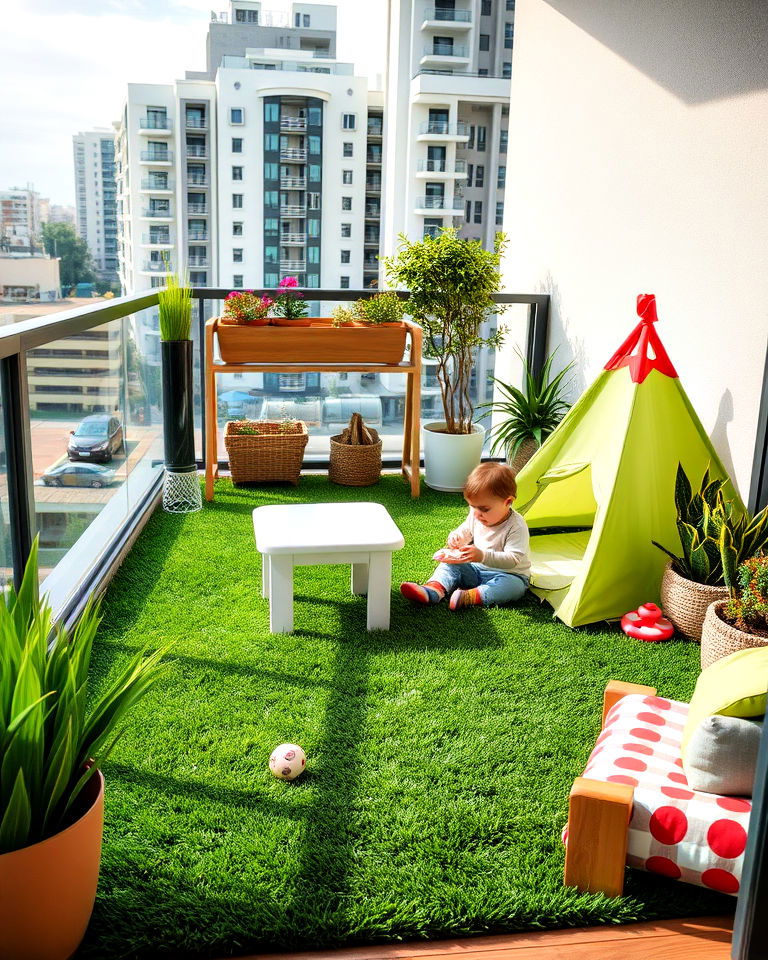 child friendly balcony play area - 25 Artificial Grass Balcony Design