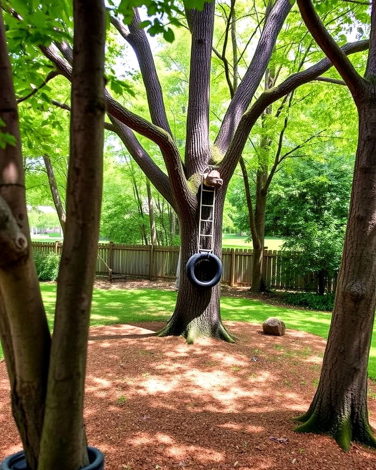 childrens play area around trees - 25 Tree Landscaping Ideas