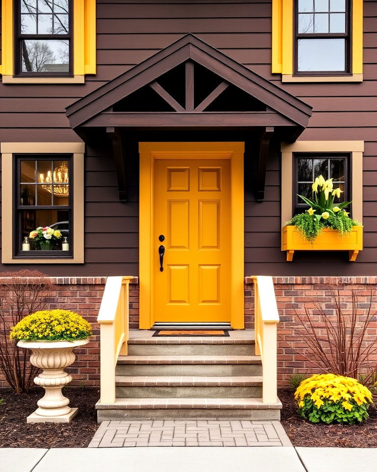 chocolate brown exterior with mustard yellow accents - 15 Chocolate Brown House Exterior Design Ideas