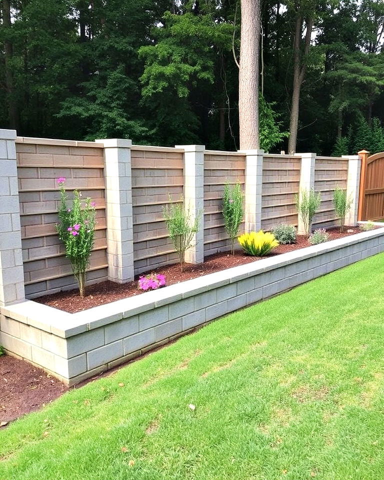 cinder block fence with built in seating - 25 Cinder Block Fence Ideas