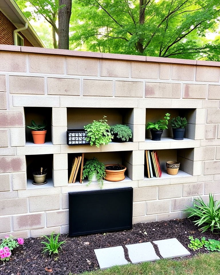 cinder block fence with integrated storage - 25 Cinder Block Fence Ideas