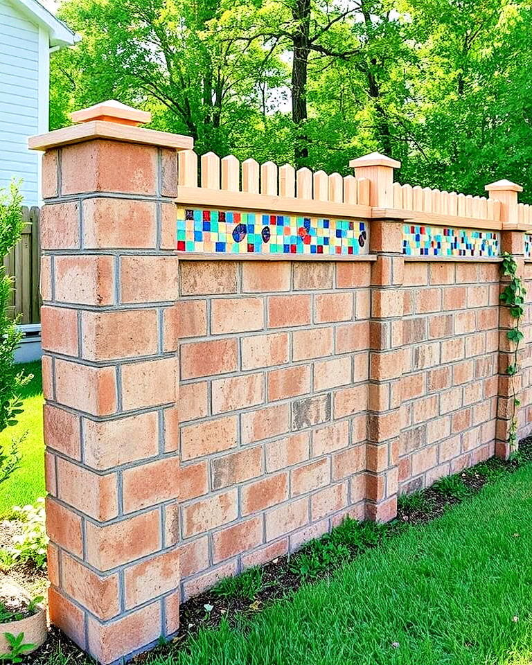 cinder block fence with mosaic accents - 25 Cinder Block Fence Ideas