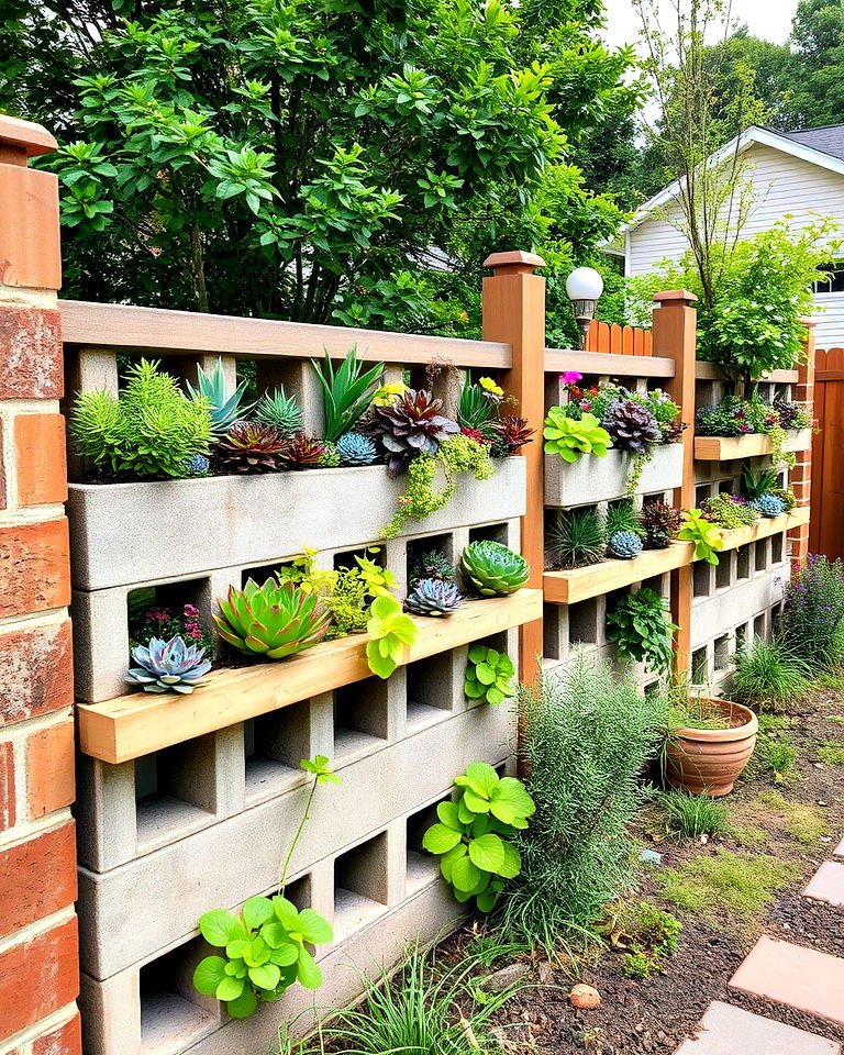 cinder block fence with planters - 25 Cinder Block Fence Ideas