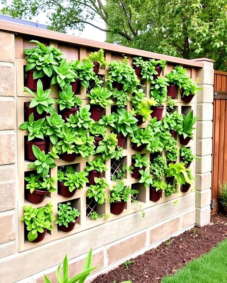 cinder block fence with vertical garden - 25 Cinder Block Fence Ideas