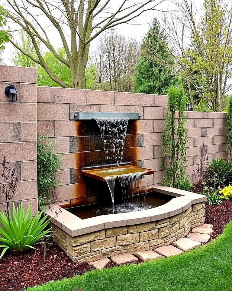 cinder block fence with water feature - 25 Cinder Block Fence Ideas