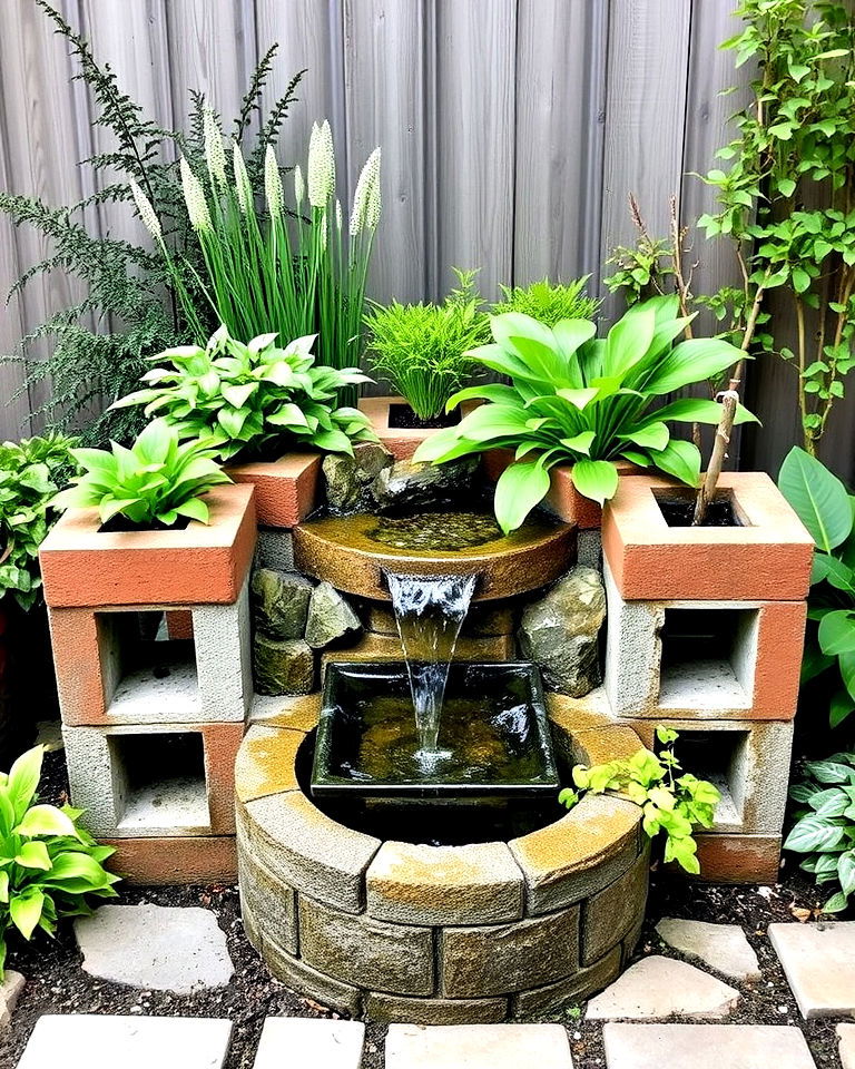 cinder block water feature planter - 15 Cinder Block Planter Ideas