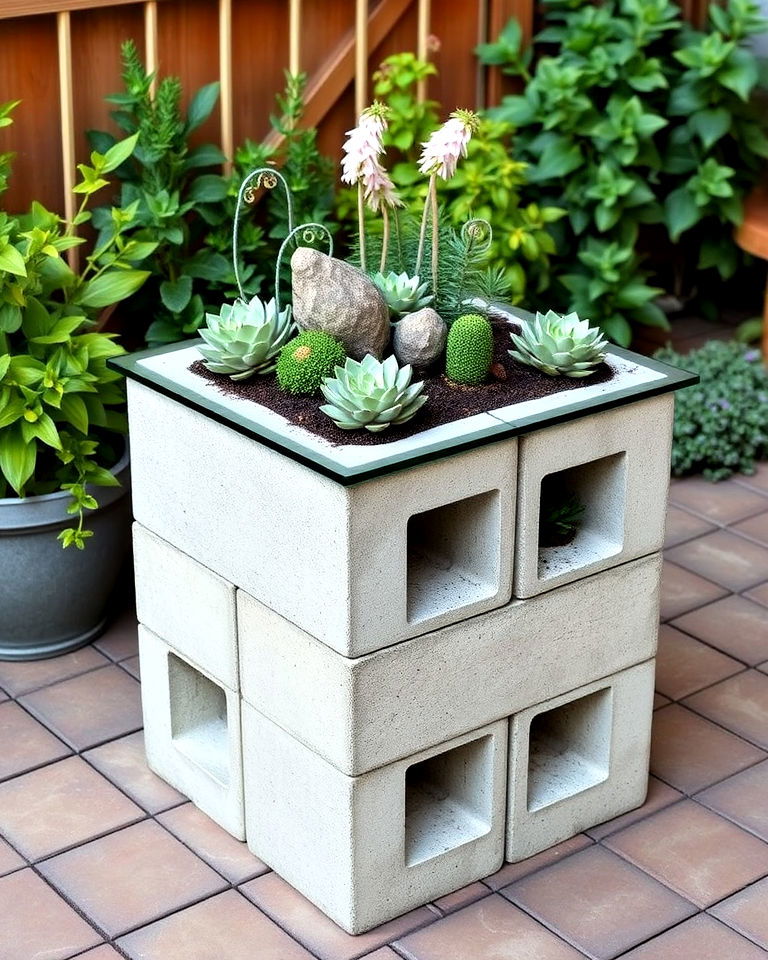 cinder blocks into a succulent garden table - 15 Cinder Block Planter Ideas