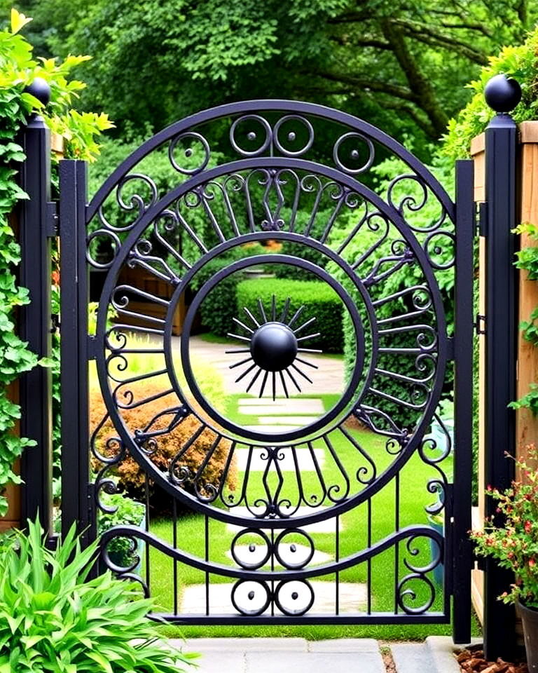 circular design metal gate - 20 Metal Garden Gate Ideas