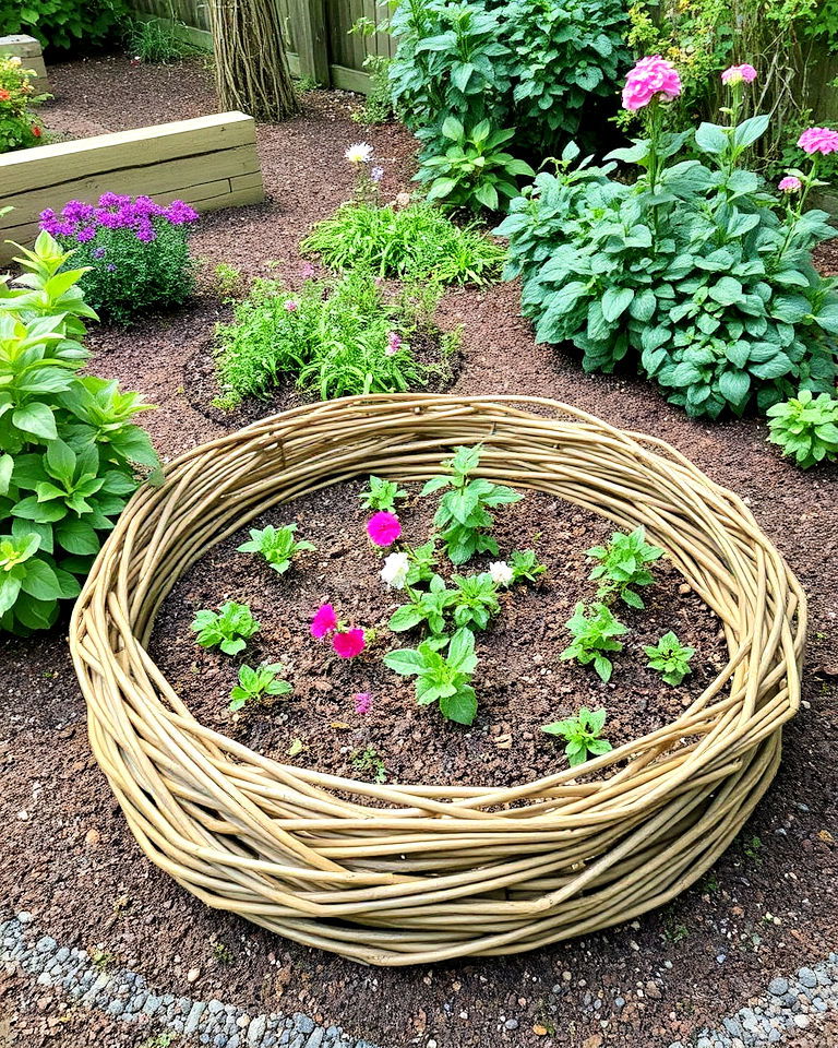 circular garden bed using woven willow - 15 Round Garden Bed Ideas