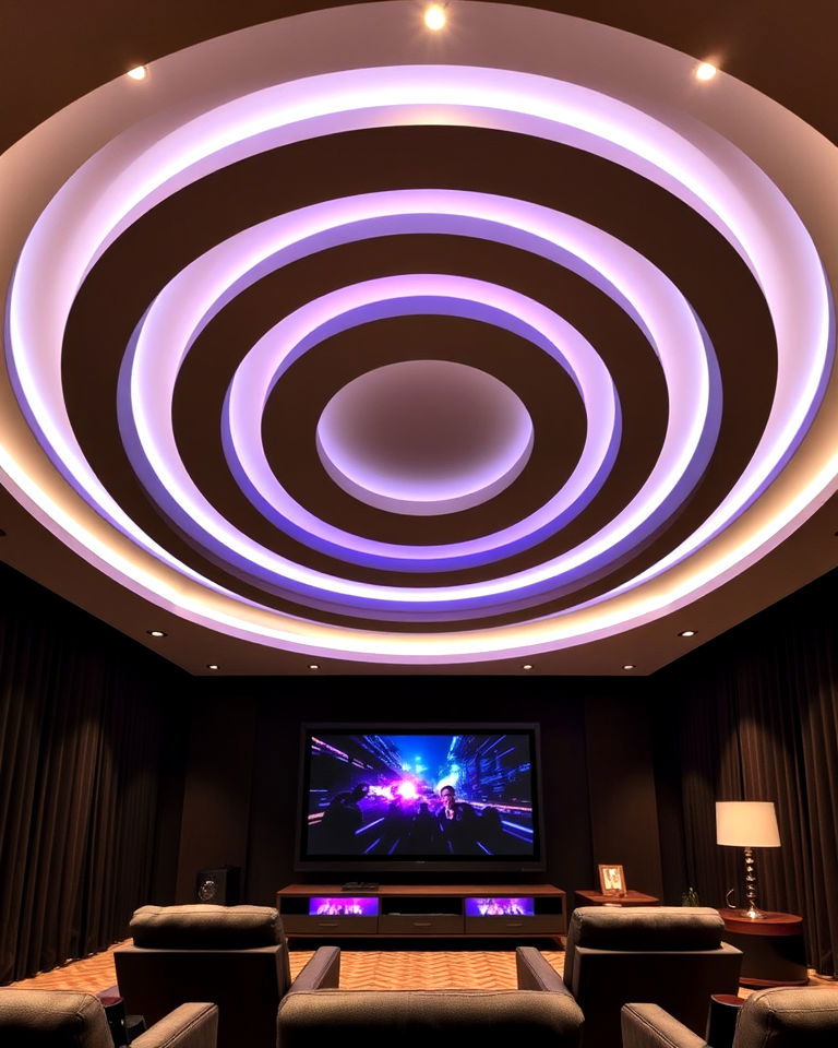 circular layered pop ceiling for media room - 25 Pop Ceiling Design Ideas