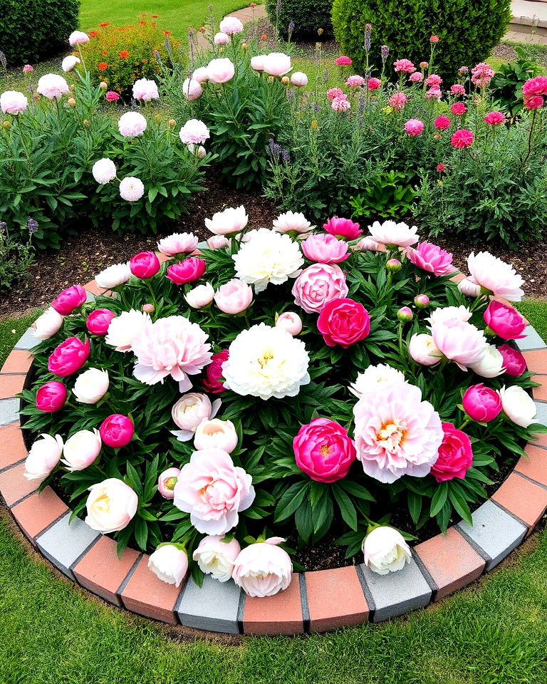 circular peony bed with decorative edging - 15 Peony Garden Design Ideas