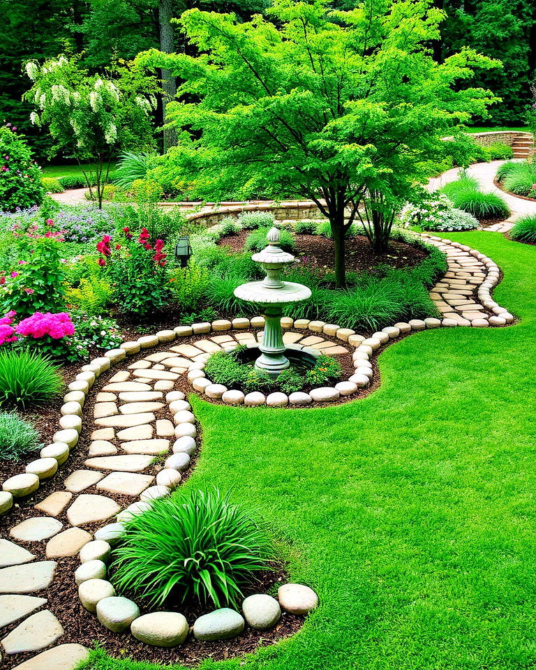 circular stone edging for whimsical gardens - 25 Stone Garden Edging Ideas