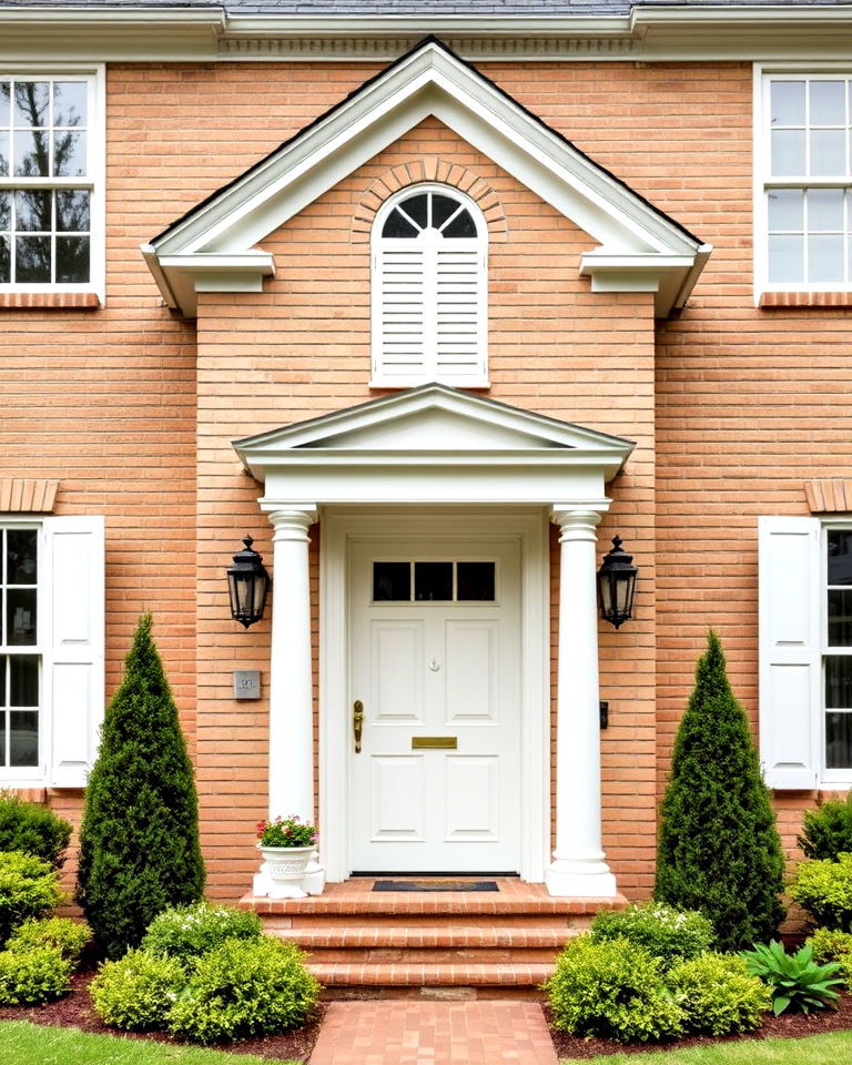 classic beige brick with white trim exterior home - 25 Beige Brick Exterior Home Ideas