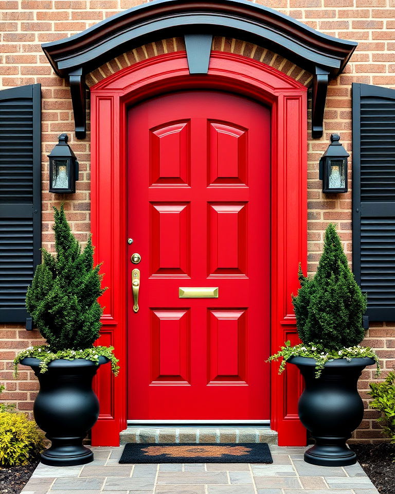 classic black and red combination front door - 25 Red Front Door Ideas