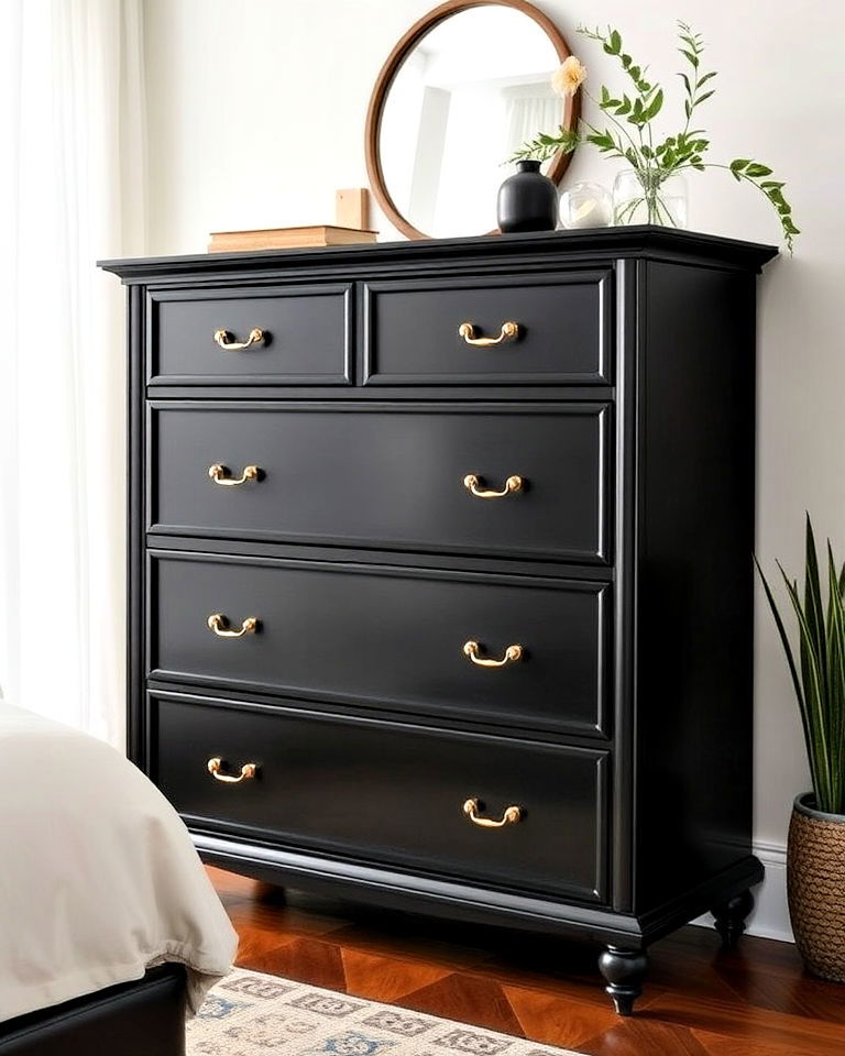 classic black elegance dresser for formal bedroom - 35 Painted Dresser Ideas