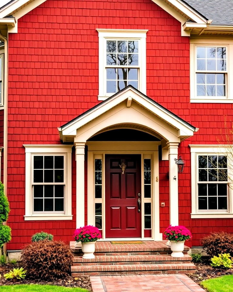 classic brick red siding with cream trim - 30 House Siding Colors