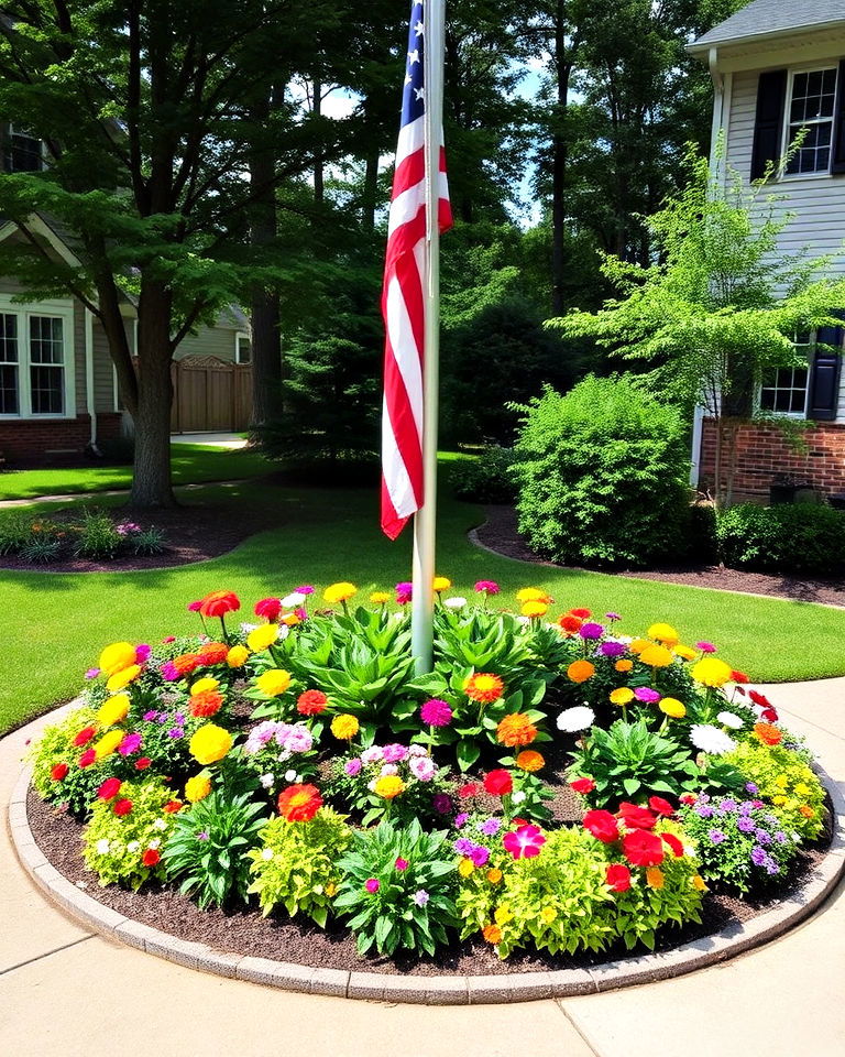 classic circular flower bed - 20 Residential Flag Pole Landscaping Ideas