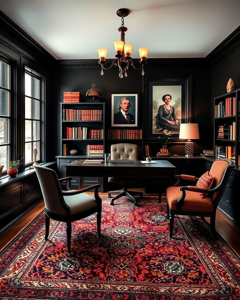 classic persian rug study room - 15 Dark Academia Study Room Ideas