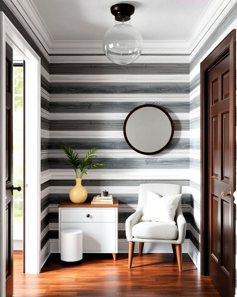 classic stripes wallpaper with a twist - 30 Entryway Wallpaper Ideas