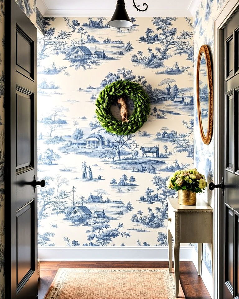classic toile wallpaper designs - 30 Entryway Wallpaper Ideas