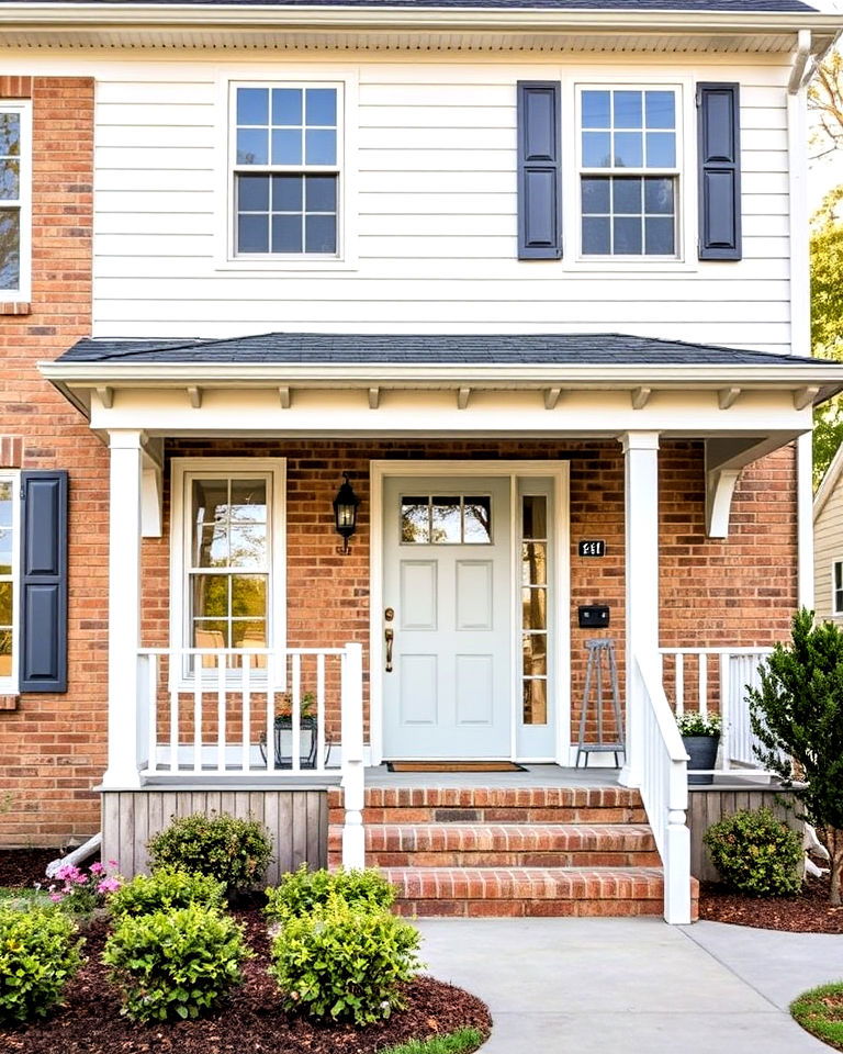 classic white vinyl siding with tan brick exterior - 20 Vinyl Siding and Brick Combinations