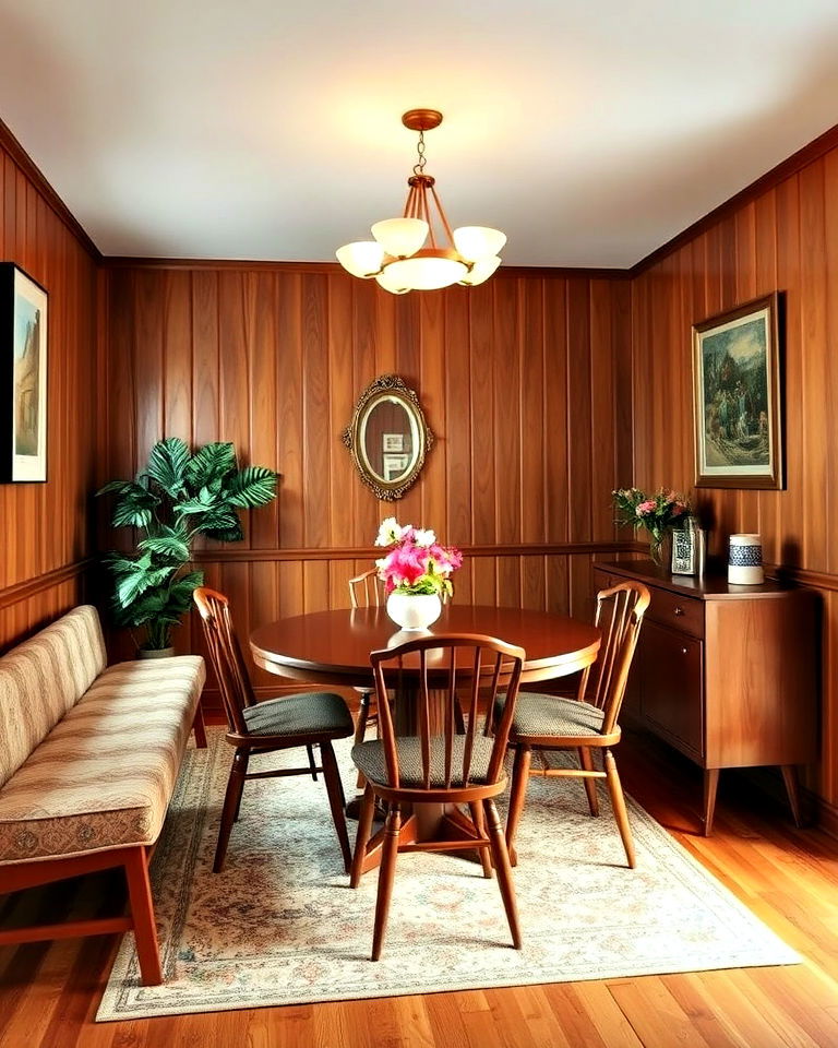 classic wood paneling on walls to any dining space - 15 1960s Dining Room Ideas