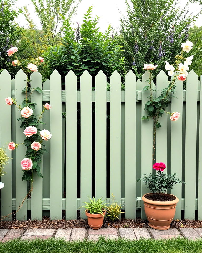 classic wooden fence with sage green paint - 15 Sage Green Garden Fence Ideas