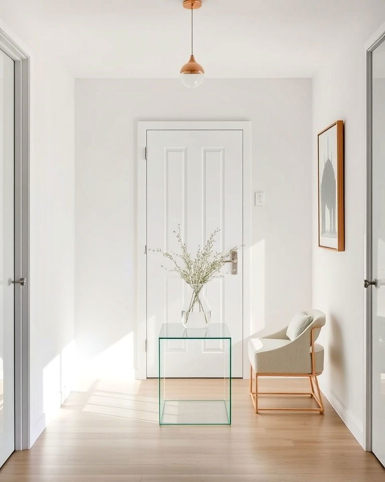 clear glass or acrylic accents in a minimalist entryway - 15 Minimalist Entryway Ideas