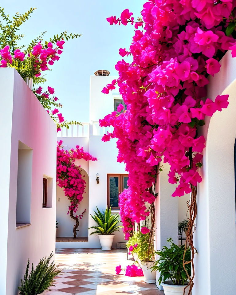 climbing bougainvillea for greek style home - 25 Greek Style Home Ideas