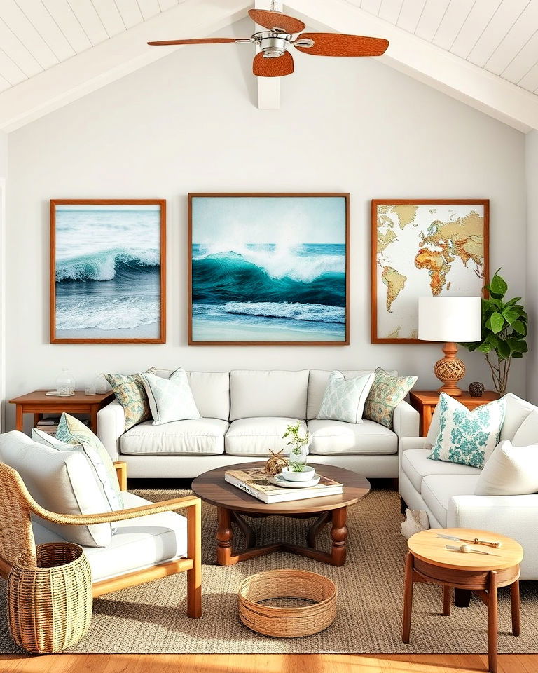 coastal artwork beach house interior - 30 Beach House Interior Design Ideas