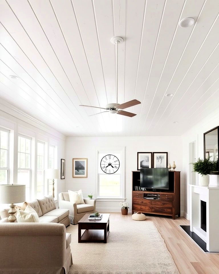 coastal charm shiplap wood ceiling - 15 Wood Plank Ceiling Ideas