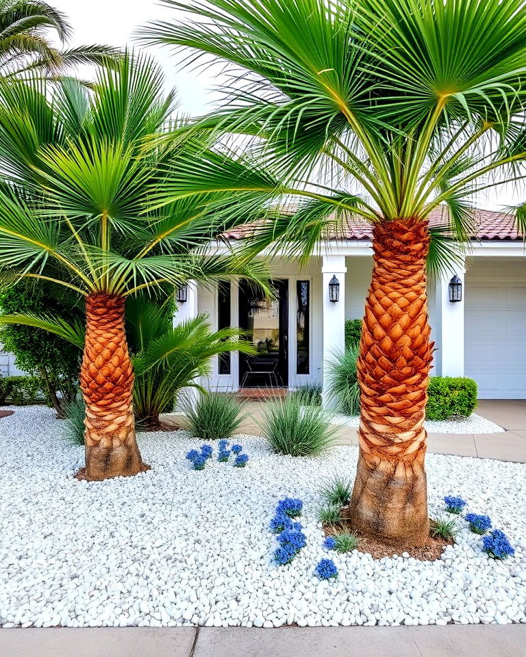 coastal chic with palms and sand accents - 25 Front Yard Palm Tree Landscape Design Ideas